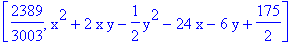 [2389/3003, x^2+2*x*y-1/2*y^2-24*x-6*y+175/2]